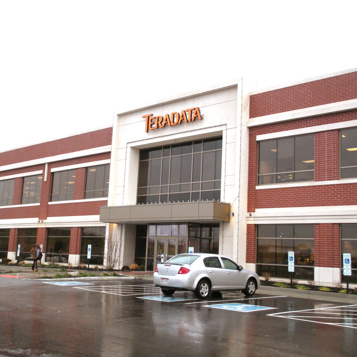 Teradata office building with its orange wordmark above the entrance
