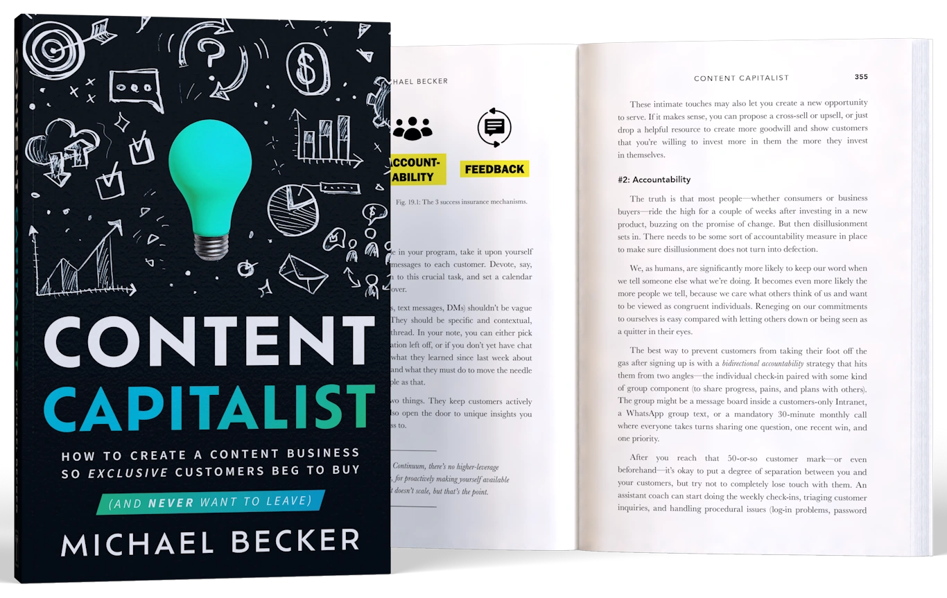 Content Capitalist cover alongside an open spread showing the chapter on accountability and customer success.