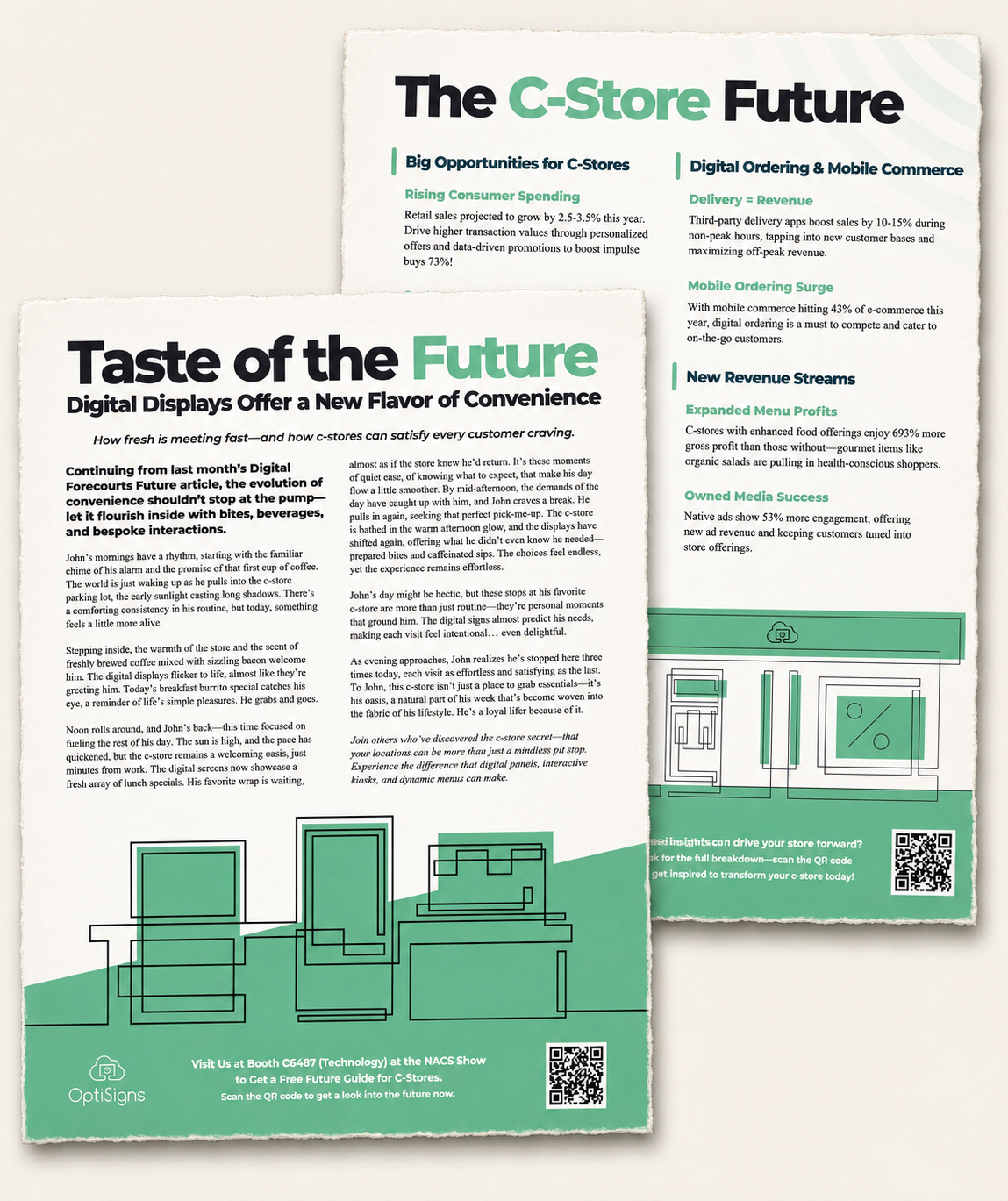 OptiSigns C-store magazine inserts developed for the NACS campaign