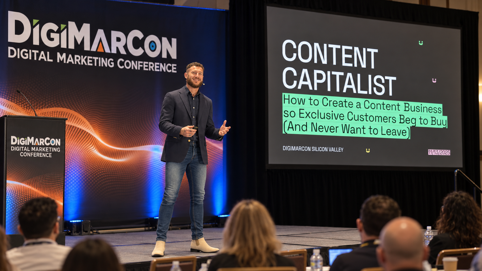 Michael Becker delivering the Content Capitalist keynote at DigiMarCon Silicon Valley