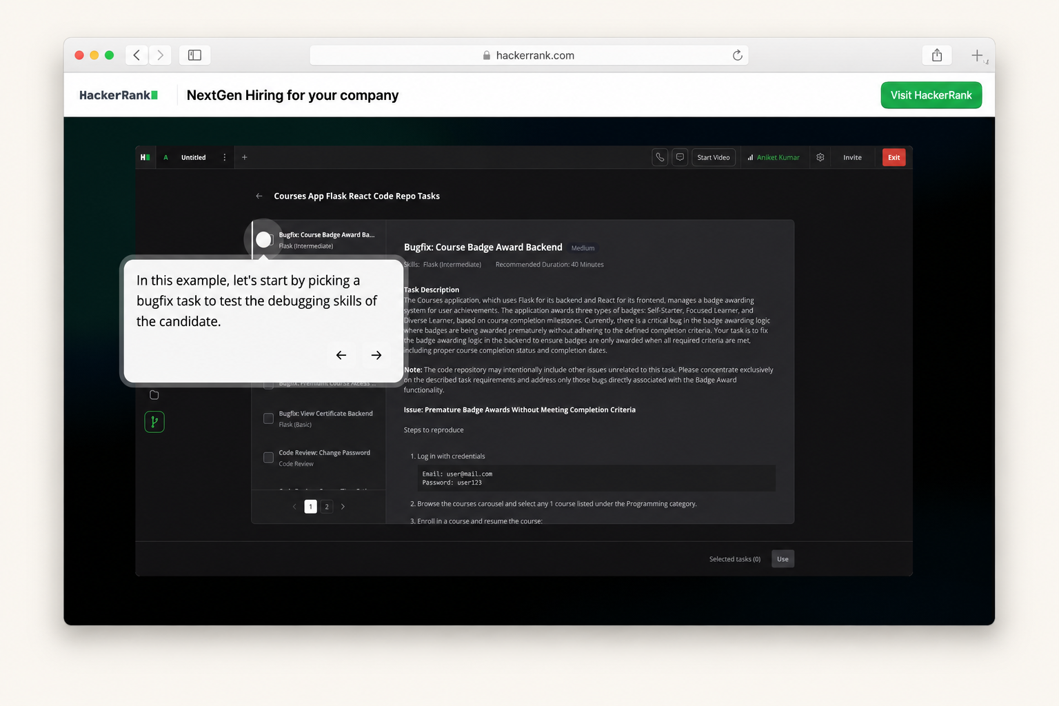 Preview of HackerRank self-serve product walkthrough